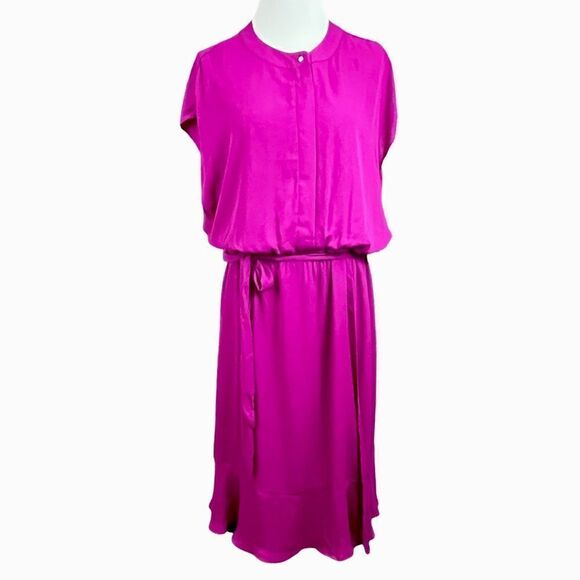 Fuchsia Blouson Wrap Skirt Midi Dress PXXL NWT - Picture 1 of 8